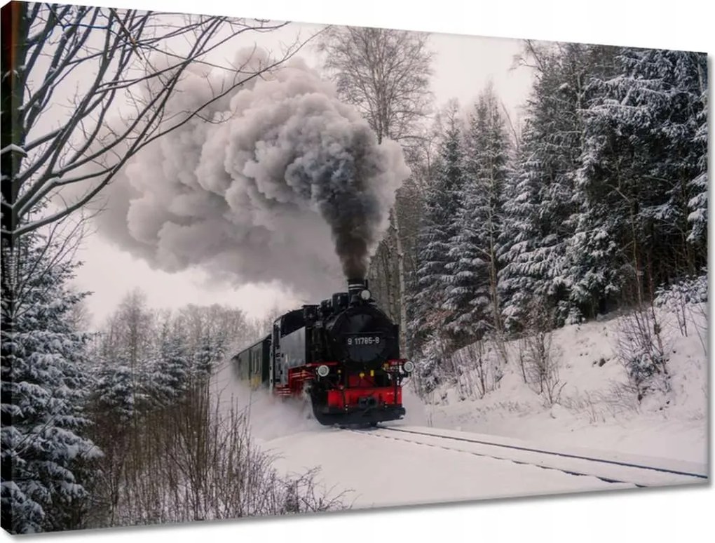 Vászonkép 60x40 Mozdony téli tájképben