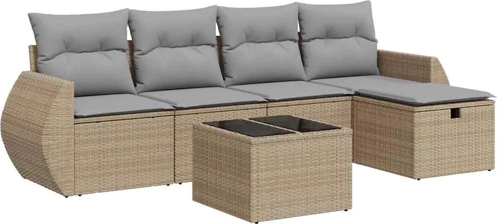 vidaXL 6 részes bézs polyrattan kerti ülőgarnitúra párnával