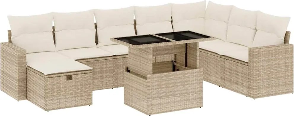 vidaXL 9 részes bézs polyrattan kerti ülőgarnitúra párnákkal