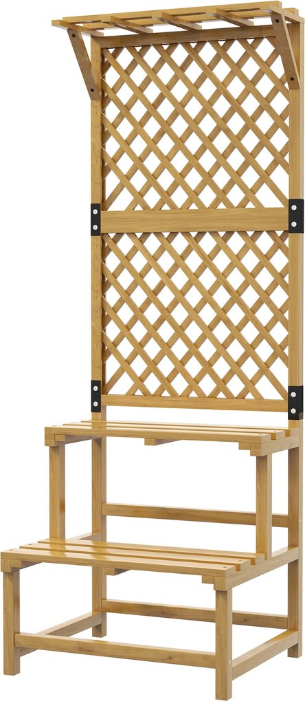 Outsunny 2-szintes Növénytartó Térelválasztóval, 166 cm Magas Virágtartó Belső és Külső Használatra, Fa Növényállvány, Többrétegű Virágtartó, Virág Lé