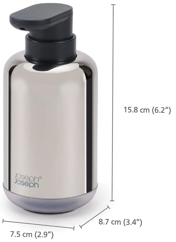 Fényes ezüstszínű rozsdamentes acél szappanadagoló 300 ml EasyStore Luxe – Joseph Joseph