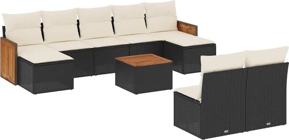 vidaXL 10 részes fekete polyrattan kerti ülőgarnitúra párnákkal