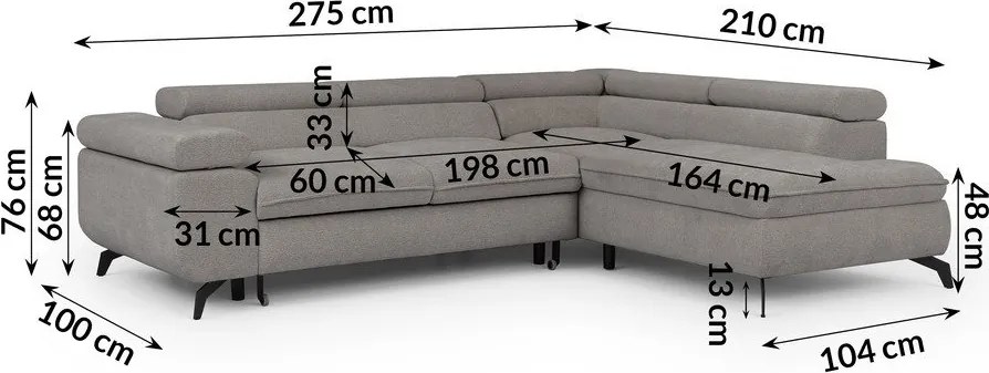 Világosszürke zsenília sarokkanapé (jobb oldali-L alakú) Marbeya – Ropez