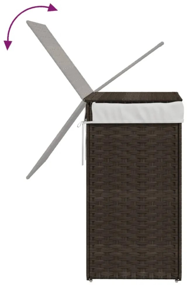 sötétbarna polyrattan szennyeskosár fedéllel 46x33x60 cm
