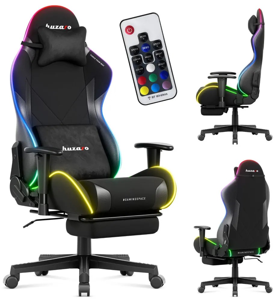 Gamer szék, Force lábtartóval fekete RGB
