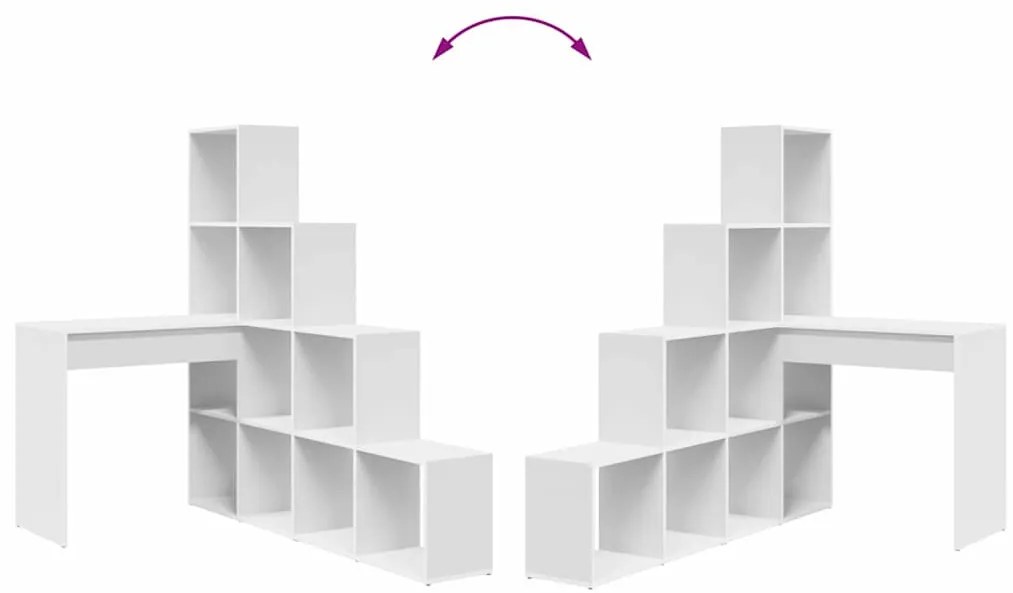 Sarokíróasztal polcokkal Fehér 101,5 x 149,5 x 149,5 cm Faanyag