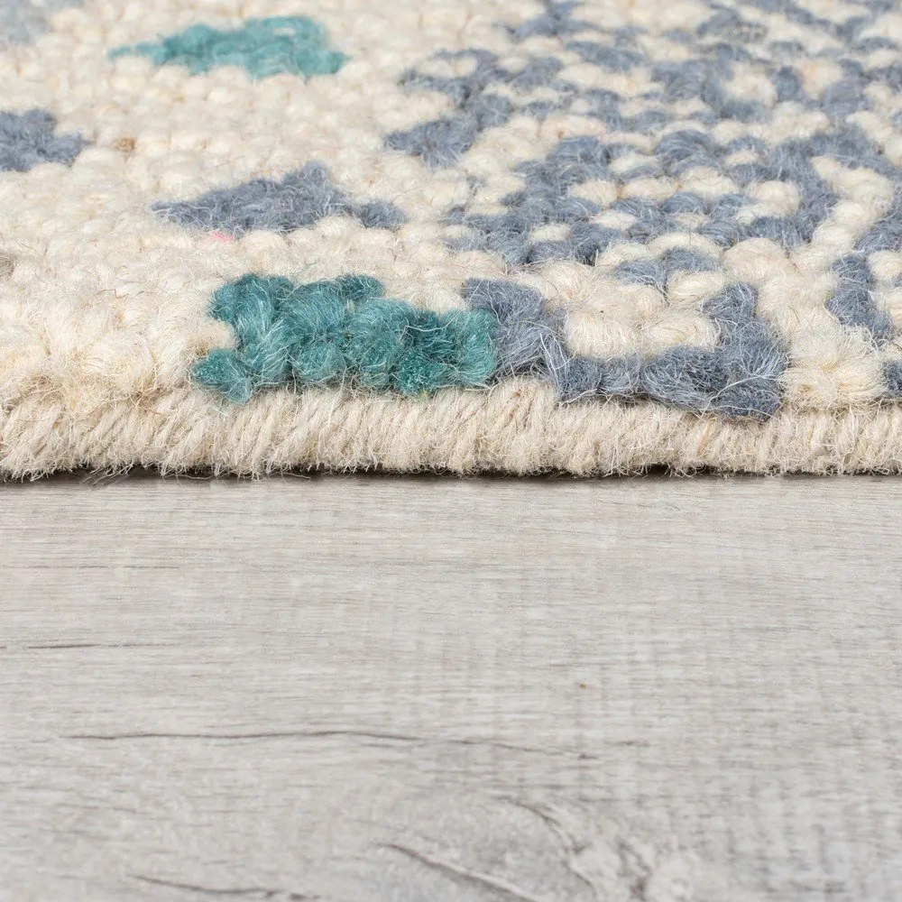 Kék-bézs kézi szövésű gyapjú szőnyeg 120x170 cm Eloise Patchwork – Flair Rugs