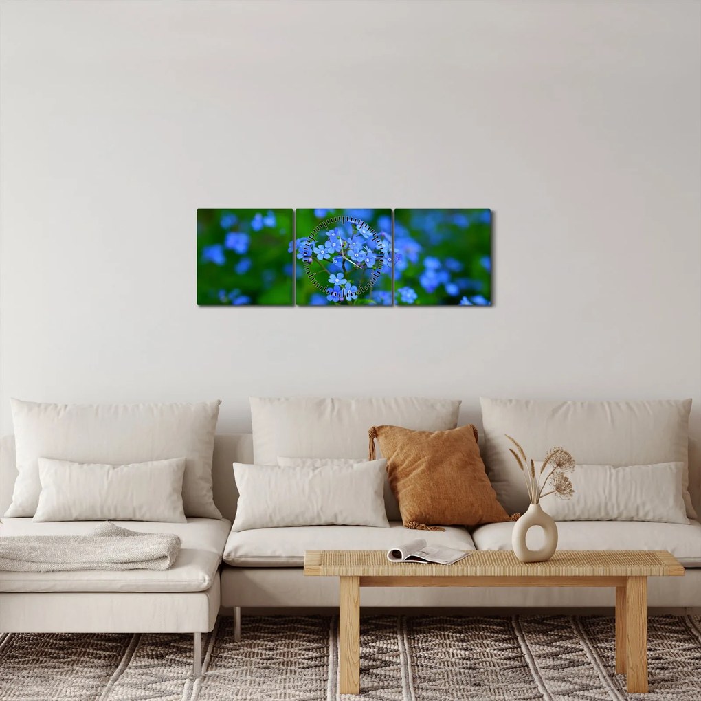 A kék virágok képe (órával) (90x30 cm)