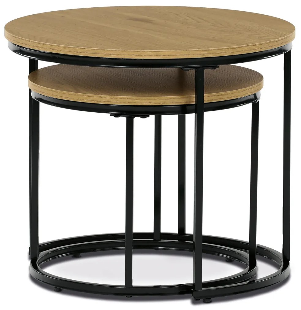 Set măsuță de cafea, blat MDF, decor stejar salbatic, bază metalică
