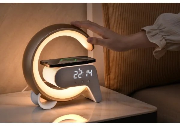 Immax 08987L-LED RGB Dimmelhető lámpa ébresztőórával és Qi töltéssel 30W/230V ezüst