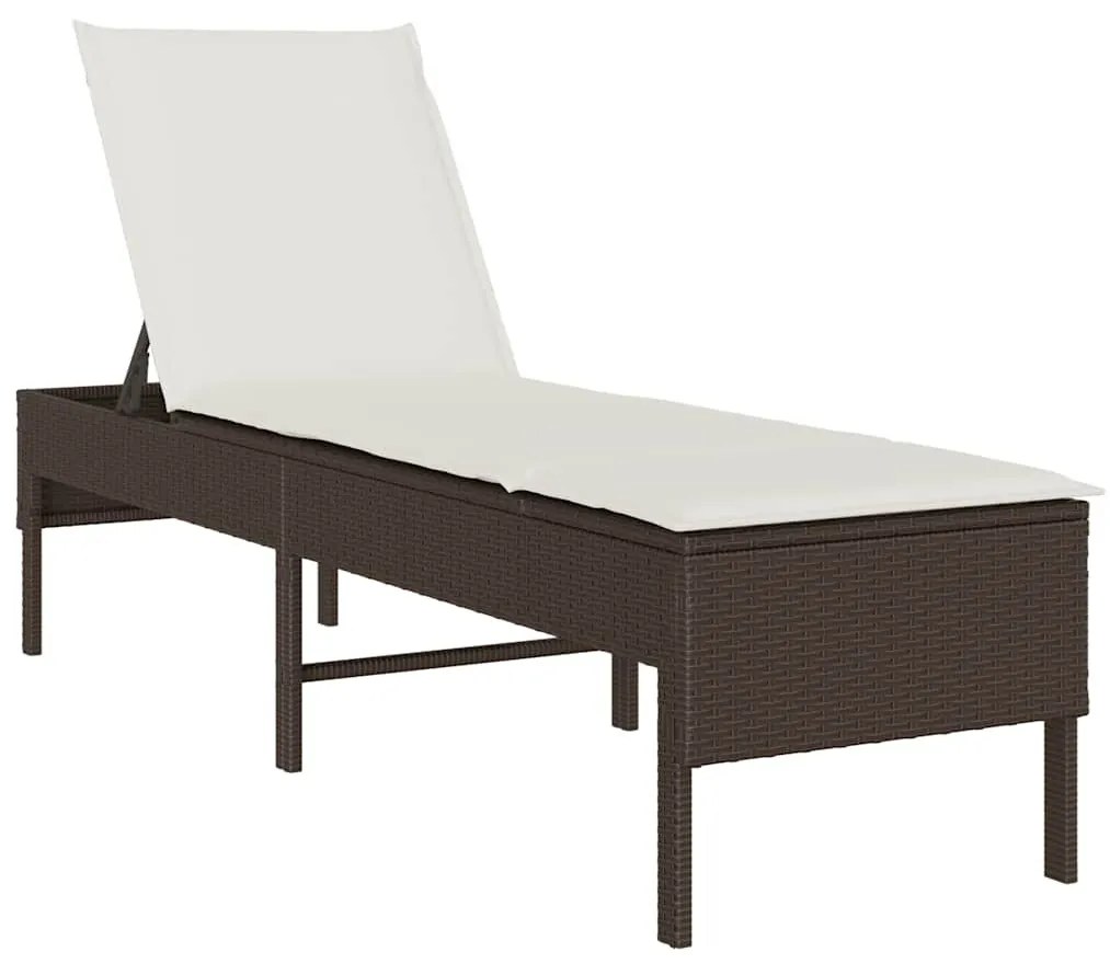 barna polyrattan napozóágy párnával 55x200x44 cm