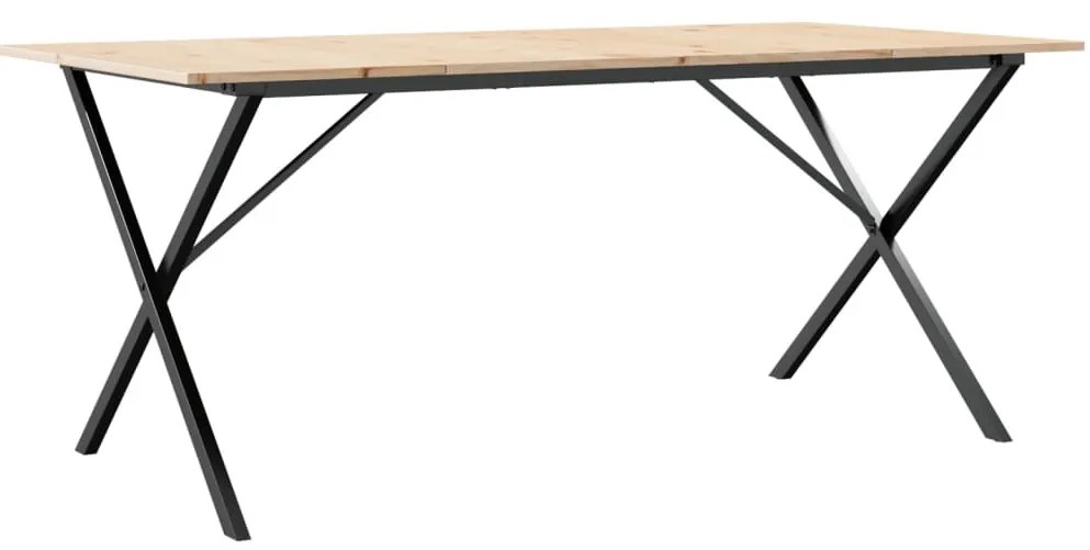 Tömör fenyőfa és acél étkezőasztal X-vázzal 180x90x75 cm