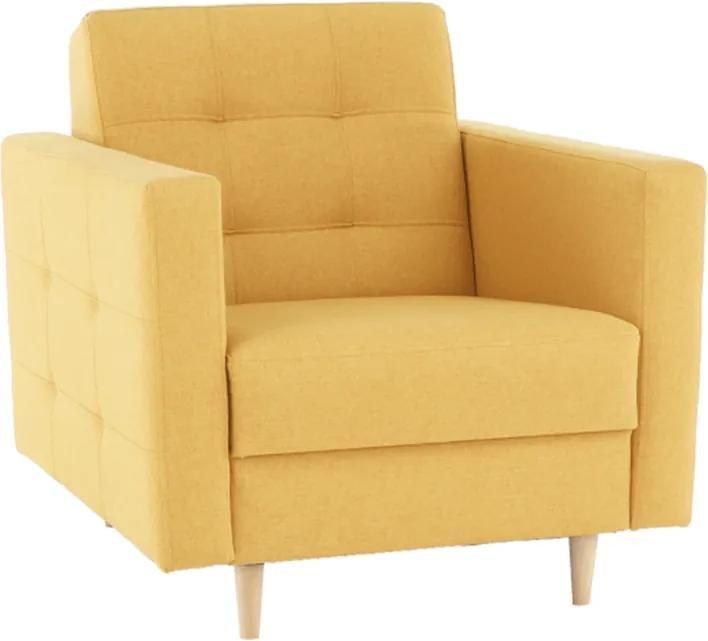 Teljesen kárpitozott fotel, mustár színű anyag, AMEDIA