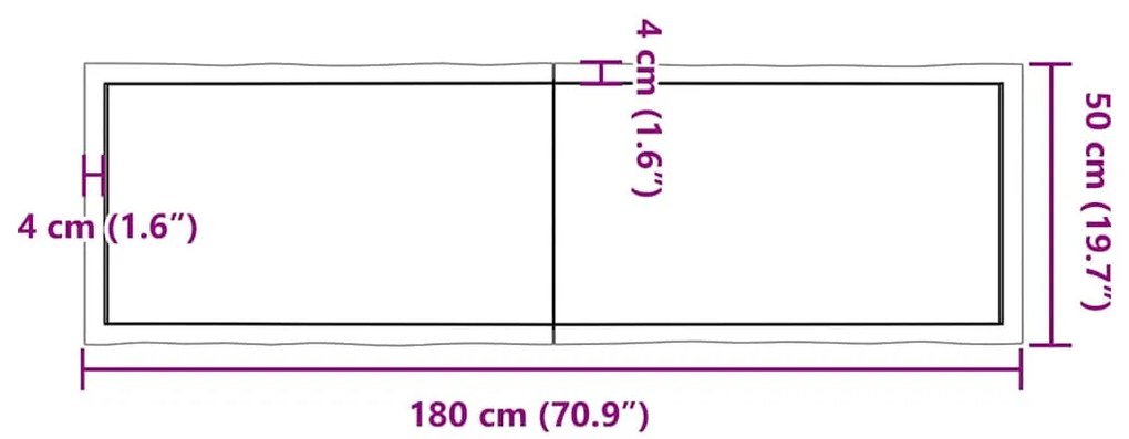 világosbarna kezelt tömör asztallap 180x50x(2-6) cm