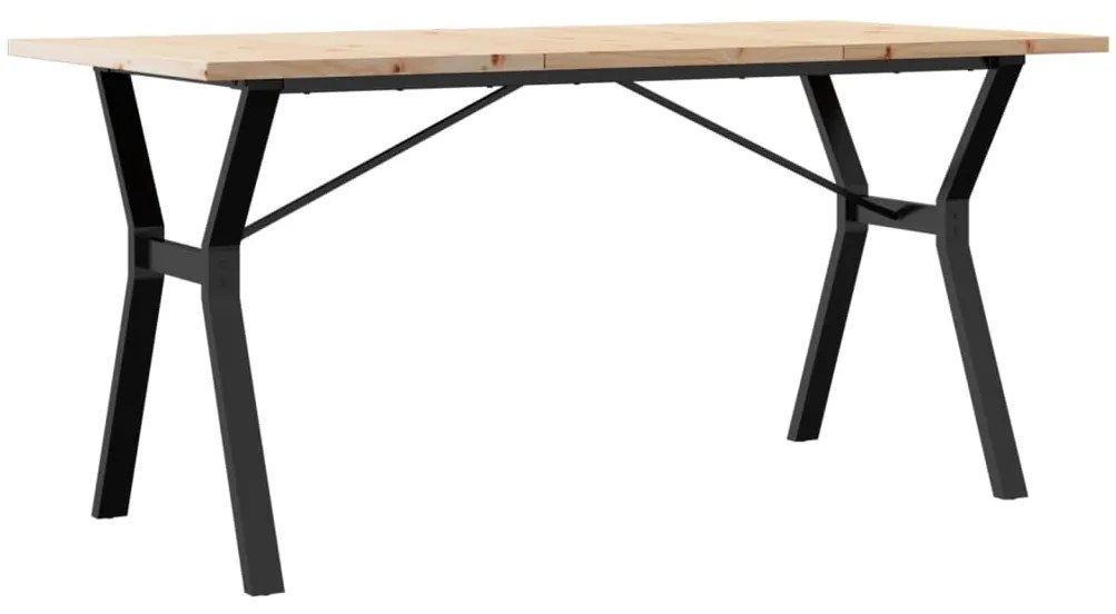 Tömör fenyőfa és acél étkezőasztal Y-vázzal 140x80x75,5 cm