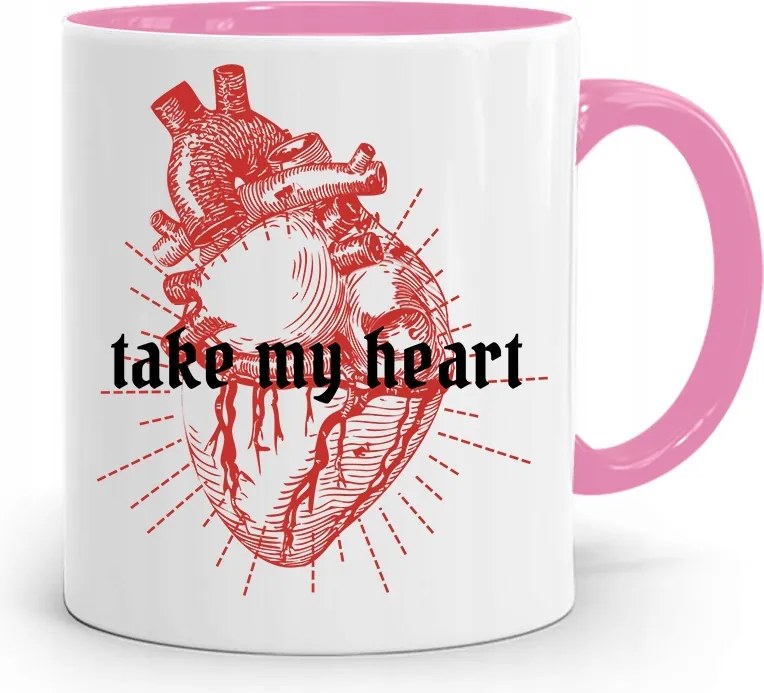 Rózsaszín Bögre Valentin Napra Take My Heart nyomott mintával
