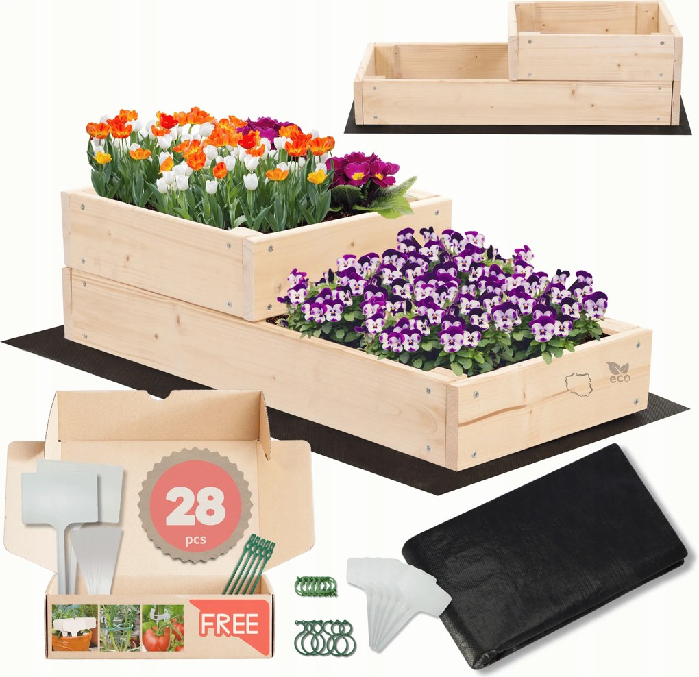 Ágyás magasított zöldséges láda lépcsőzetes impregnáló 18x30x60 öko