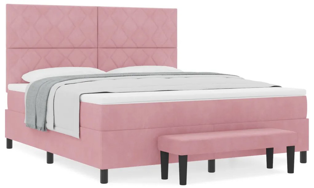 Boxspring Ágy Matraccal és Pad Rózsaszín 180x200 cm Bársony