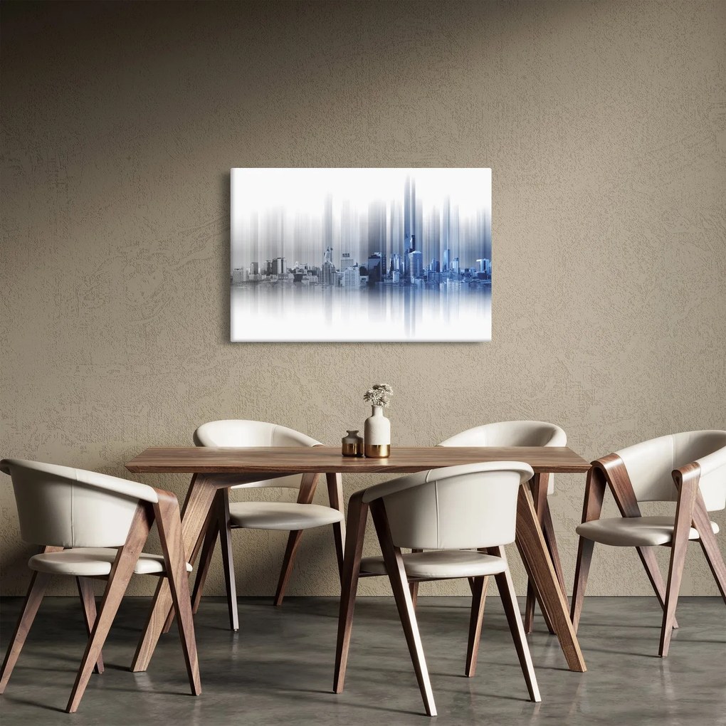 Kép - Panoráma a városra, kék-szürke (90x60 cm)