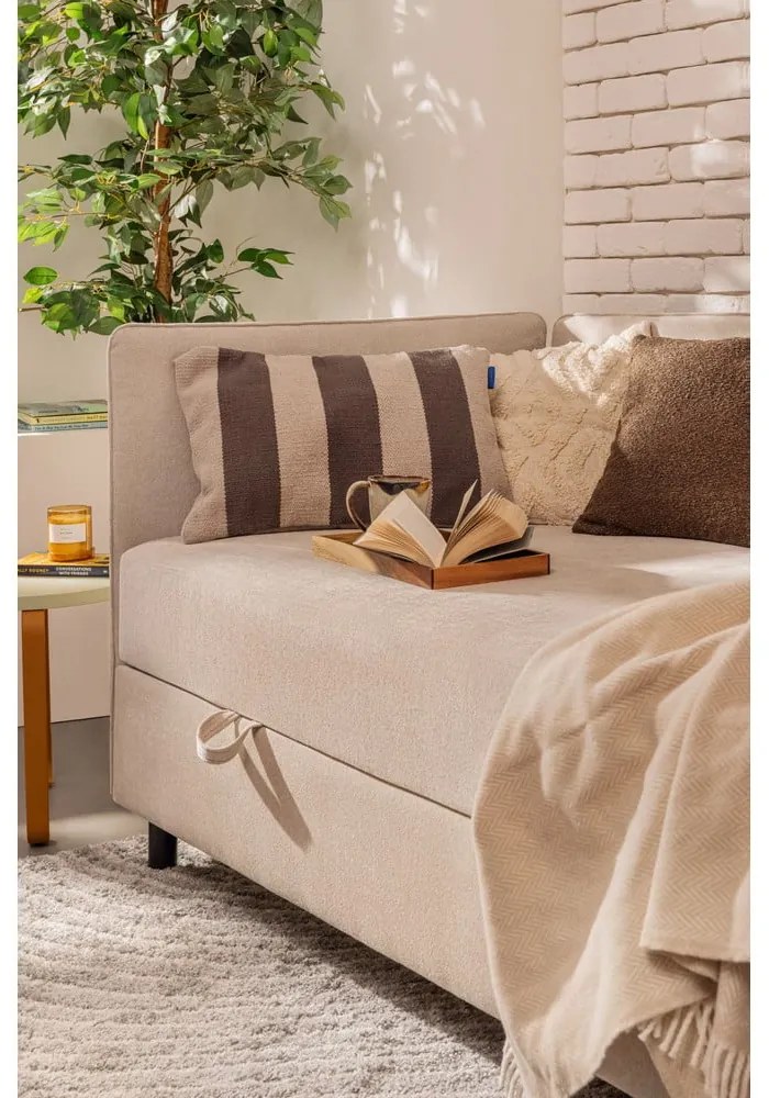 Bézs kárpitozott ágyneműtartós egyszemélyes ágy matraccal 90x200 cm Avela – Bonami Selection