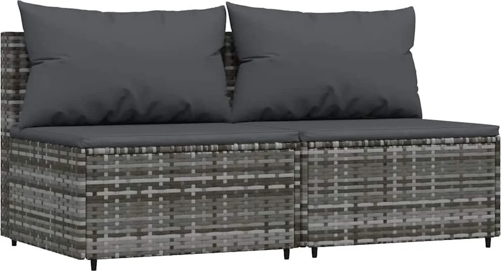 vidaXL 2 db szürke polyrattan kerti középső kanapé párnákkal
