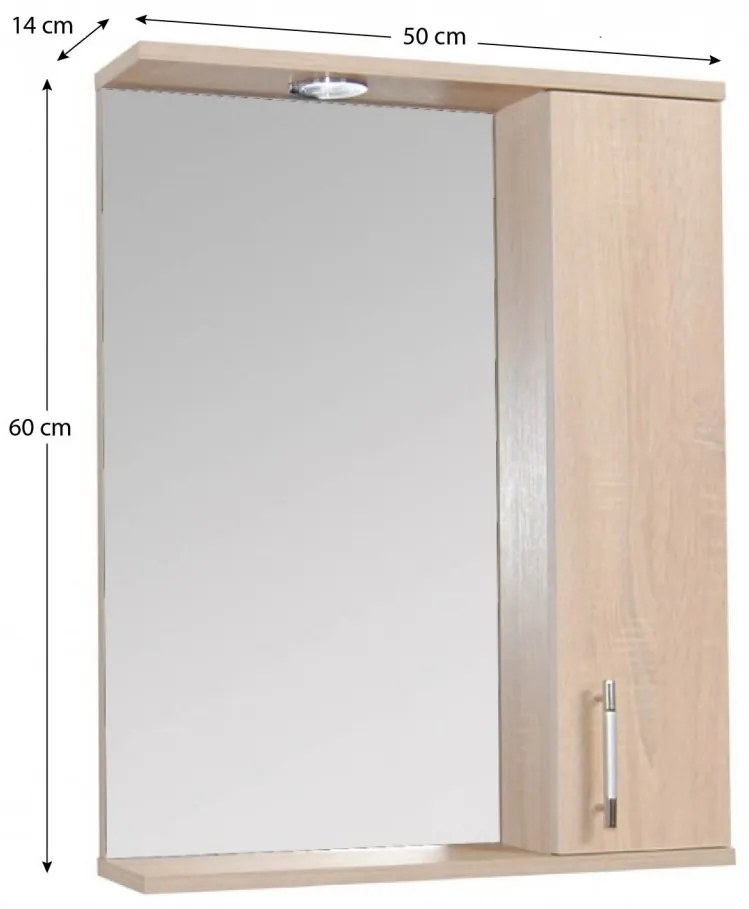 Oglio Fürdőszobai tükrös szekrény 50cm sonoma N