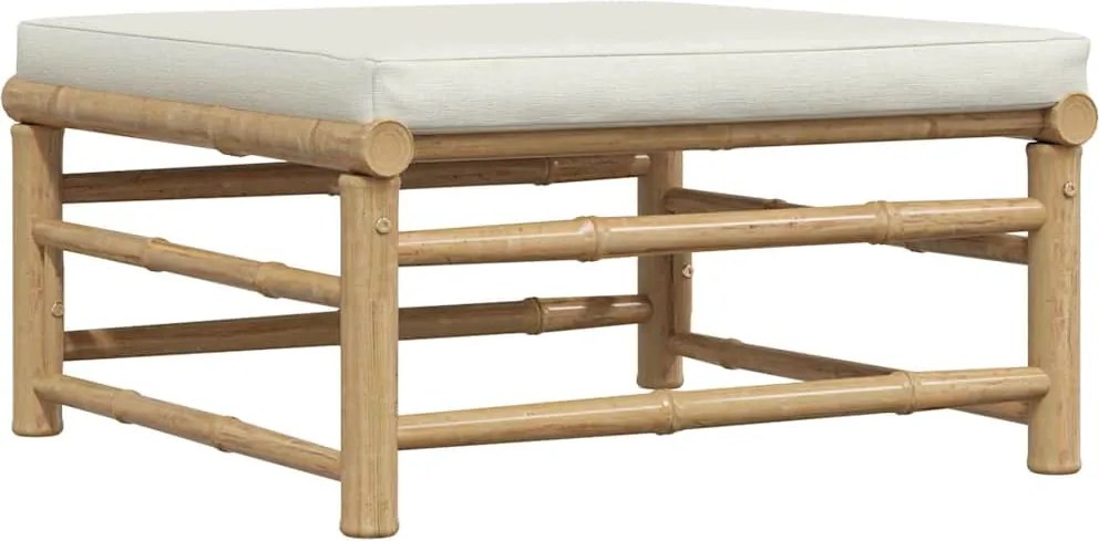 vidaXL bambusz kerti lábtartó krémfehér párnával