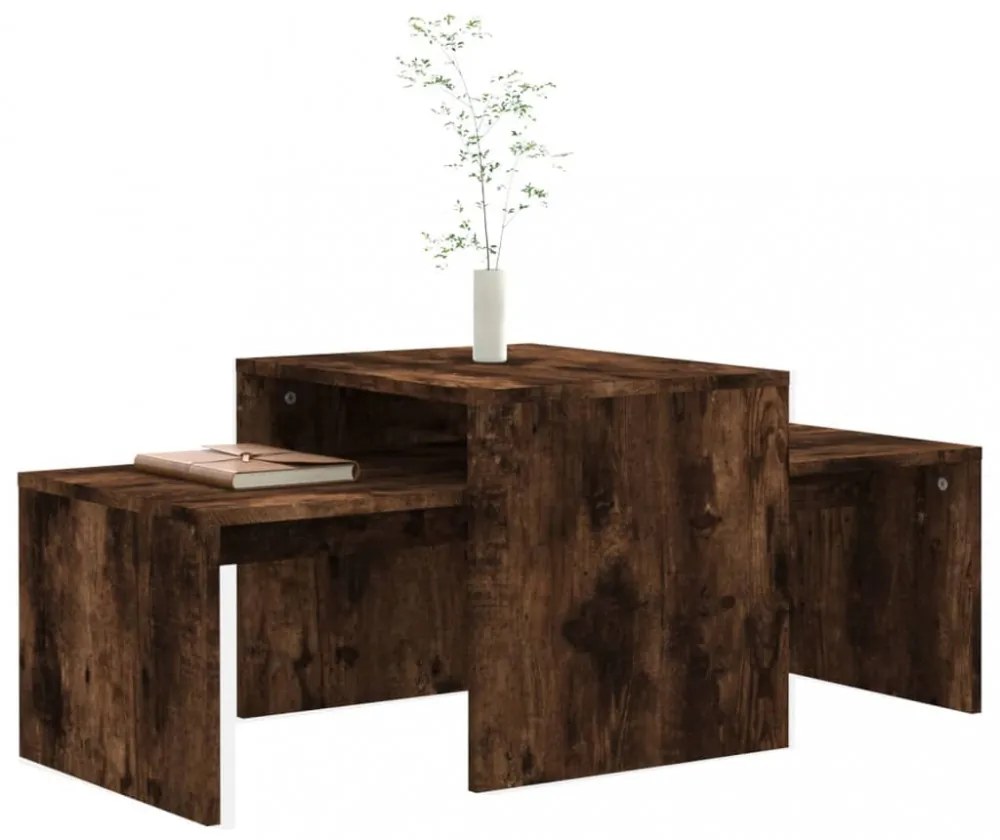 füstös tölgy színű szerelt fa dohányzóasztalszett 100x48x40 cm