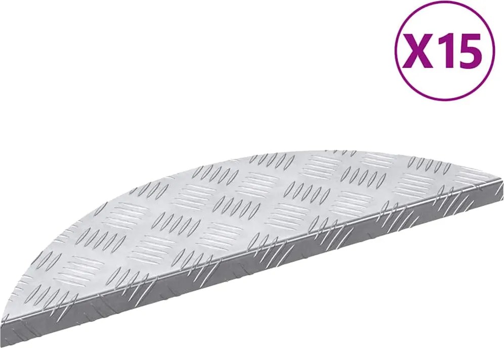 vidaXL Lépcsőfok Félhold 15 pcs Ezüst 60 x 18 x 2,5 cm Alumínium