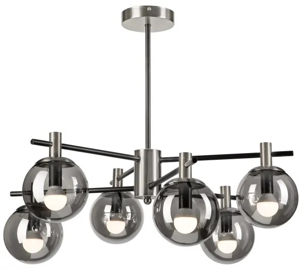 Csillár rúdon LILOU 6xE14/5W/230V matt króm/füstös