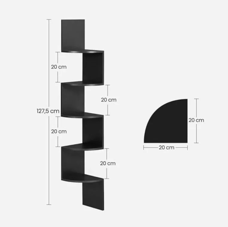 Fekete falra szerelhető sarokpolc ESTANTE