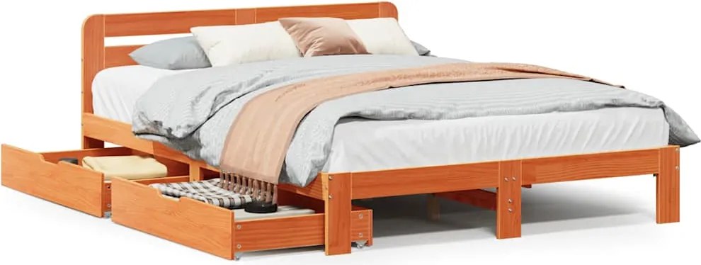 vidaXL viaszbarna tömör fenyőfa ágy matrac nélkül 140 x 190 cm