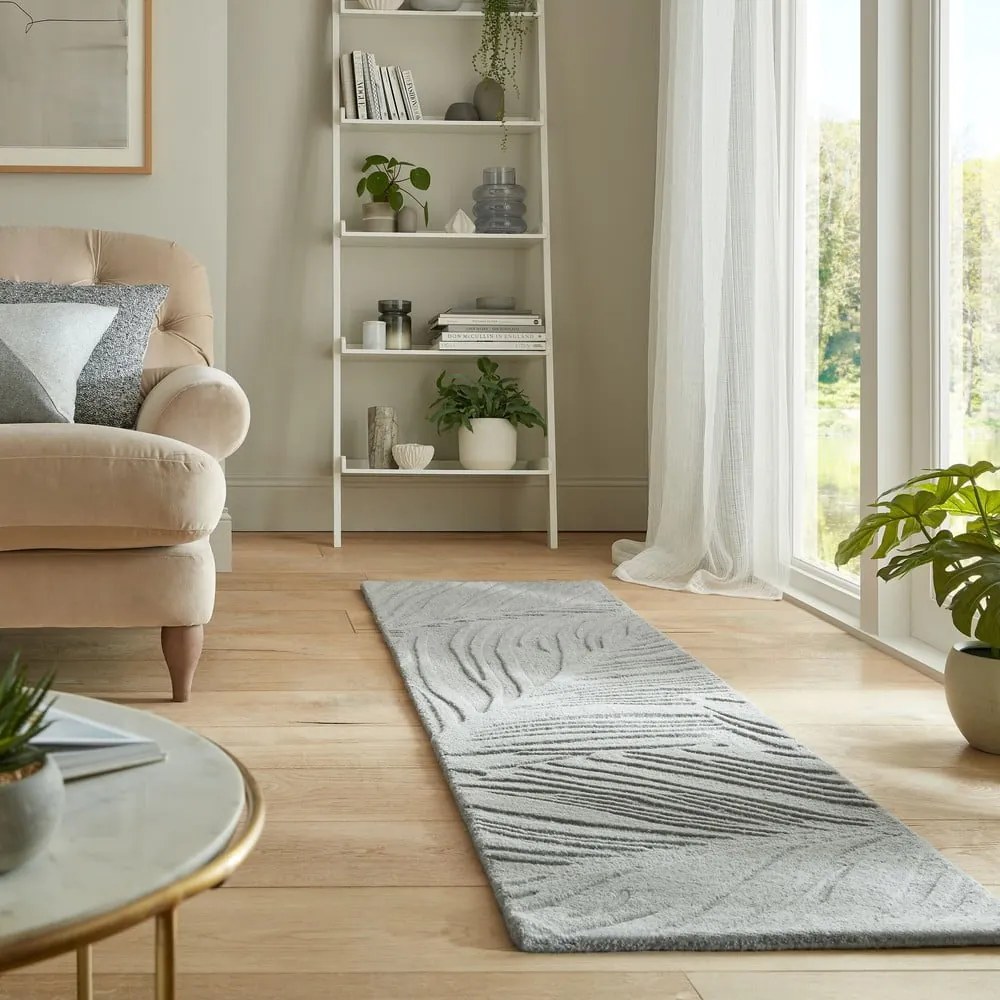 Világosszürke gyapjú futószőnyeg 60x230 cm Lino Leaf – Flair Rugs