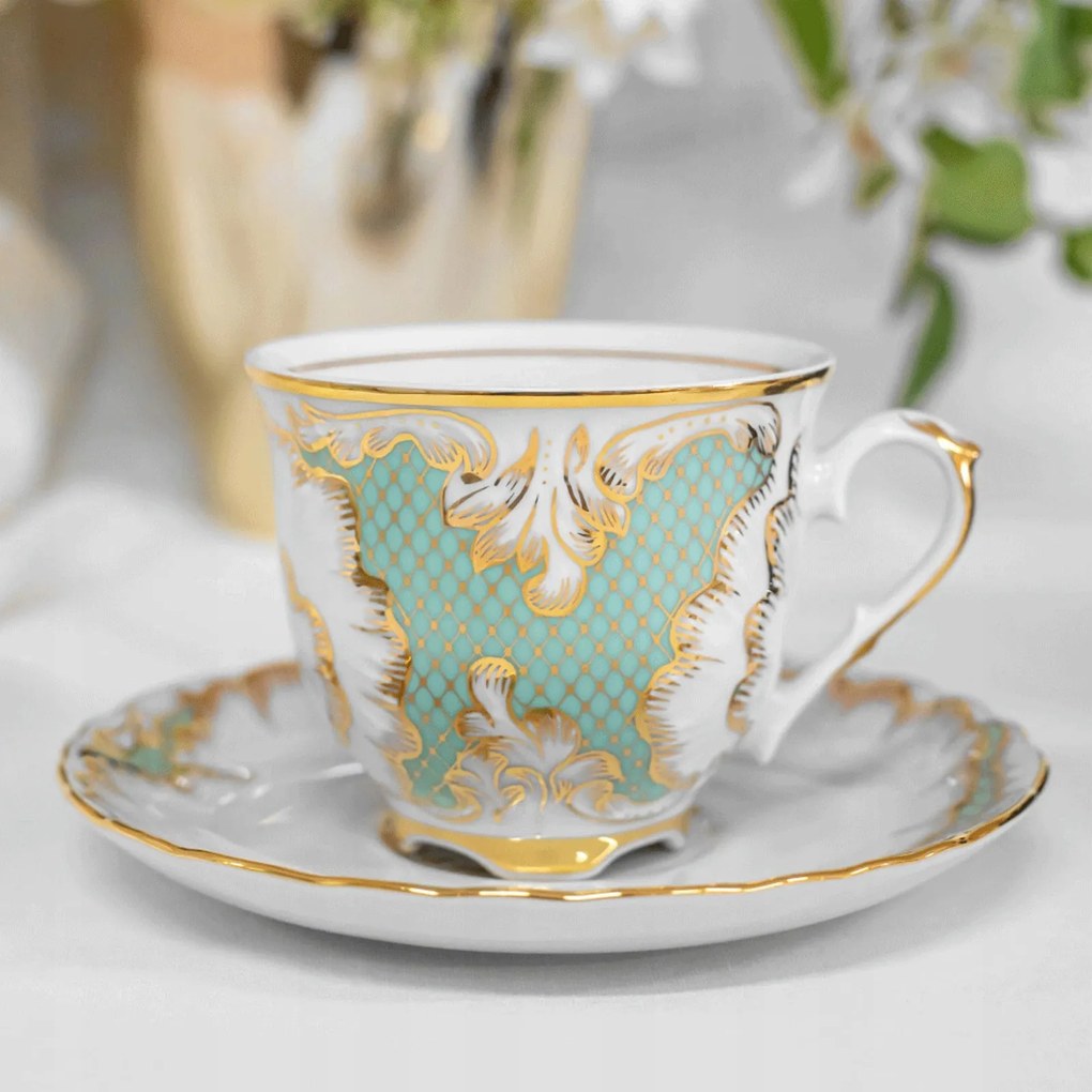 Ćmielów csésze Rococo Türkiz 250 ml – aranyozás tanúsítvány