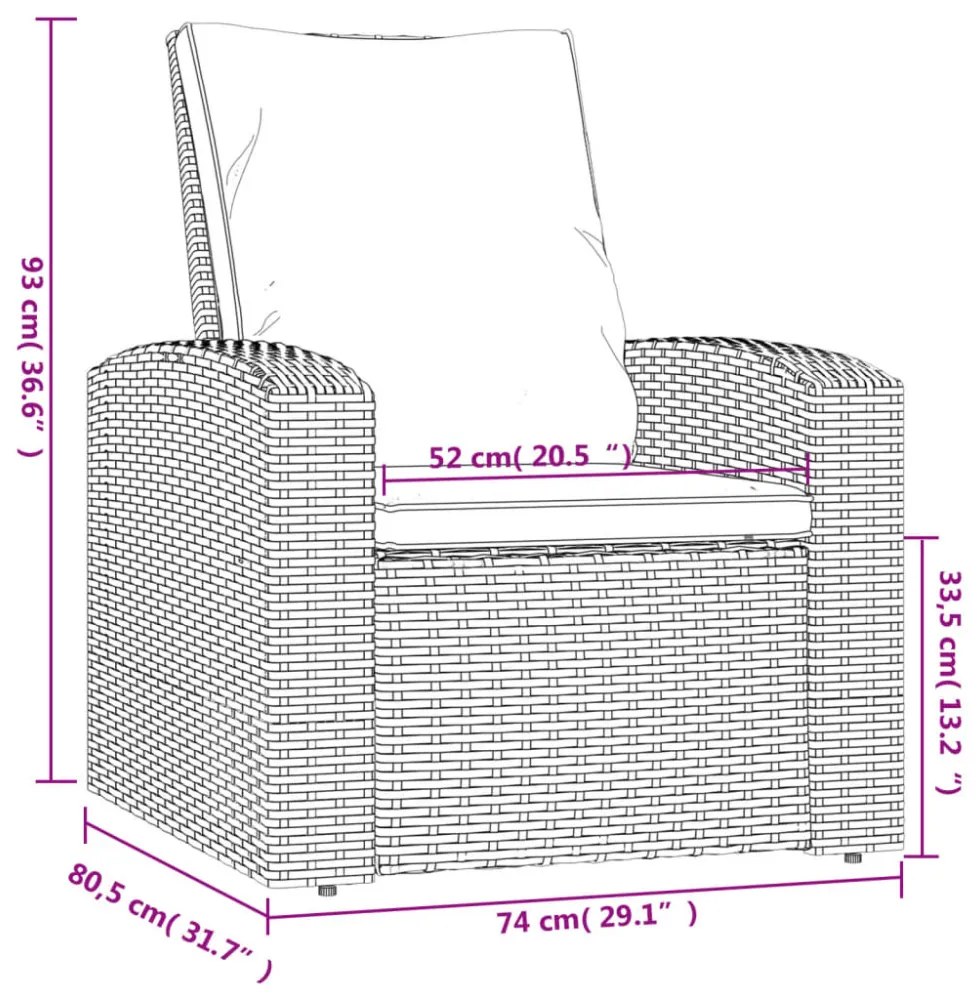 szürke polyrattan dönthető kerti szék párnával
