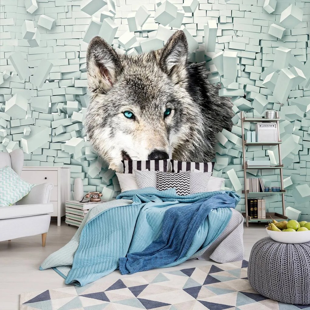 Fotótapéta - A farkas előkerül a 3D-s falból (152,5x104 cm)