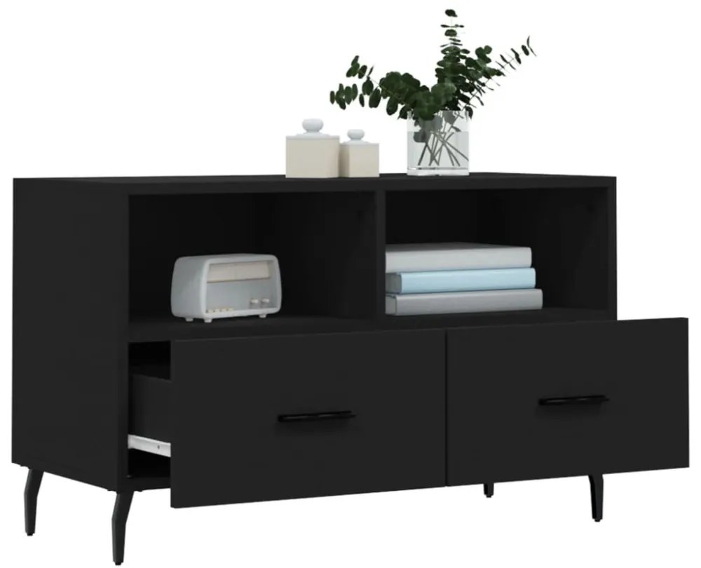 fekete szerelt fa TV-szekrény 80 x 36 x 50 cm