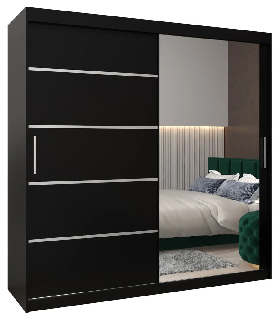 Ruhászekrény 200 cm tükörrel Verika 2 200 (fekete). 1064229