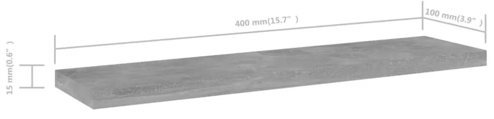 4 db betonszürke szerelt fa könyvespolc 40 x 10 x 1,5 cm