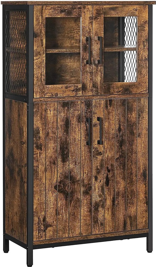 Tárolószekrény, többcélú szekrény 60 x 108 x 30 cm, rusztikus barna és fekete