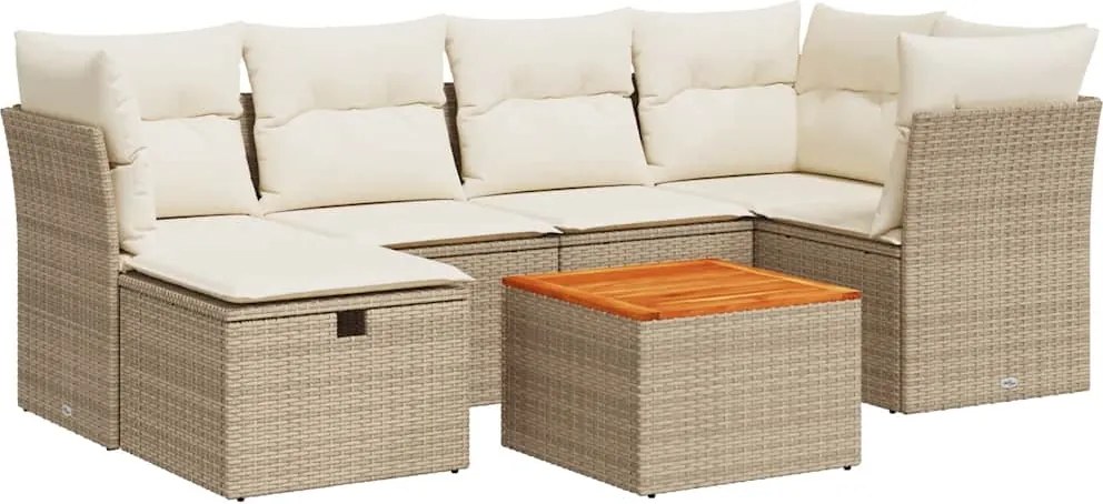 vidaXL 7 részes bézs polyrattan kerti ülőgarnitúra párnákkal