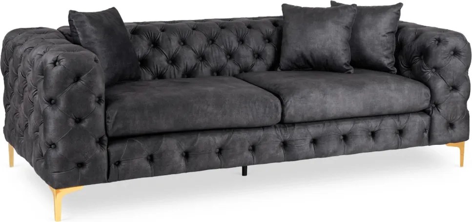 Sofa SORRENTO 3S Trzyosobowa Czarna Welurowa
