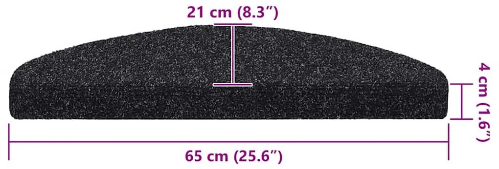 20 db öntapadós lépcsőszőnyeg, 65 x 21 x 4 cm, fekete, nagy félkör alakú