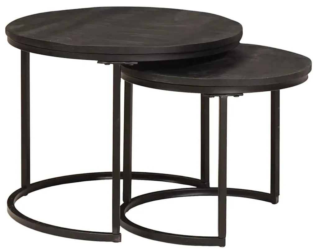 vidaXL Fészkelt Kávézó Asztalok 2 pcs Fekete Tömör mangófa és acél