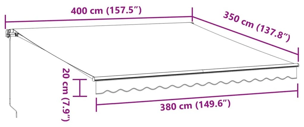 barna kézzel kihúzható napellenző 400 x 350 cm
