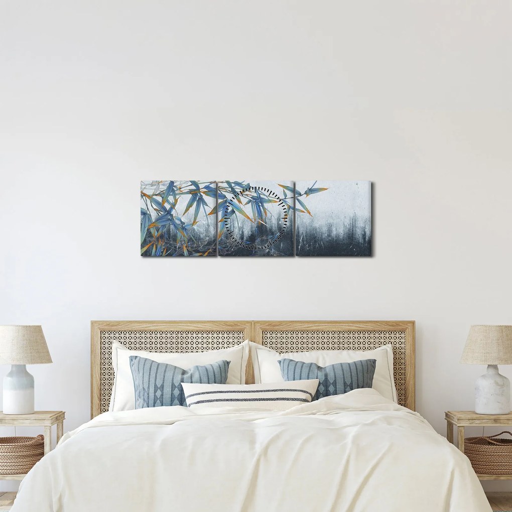 Kép - bambusz a falon (órával) (90x30 cm)