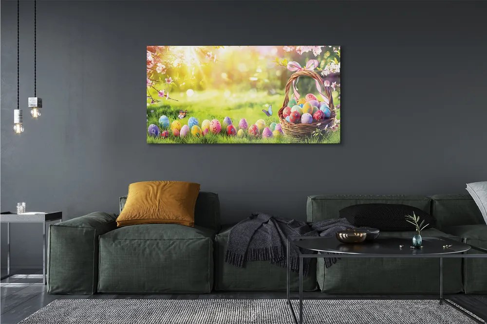 Üvegképek Kosár tojás virág rét 120x60cm