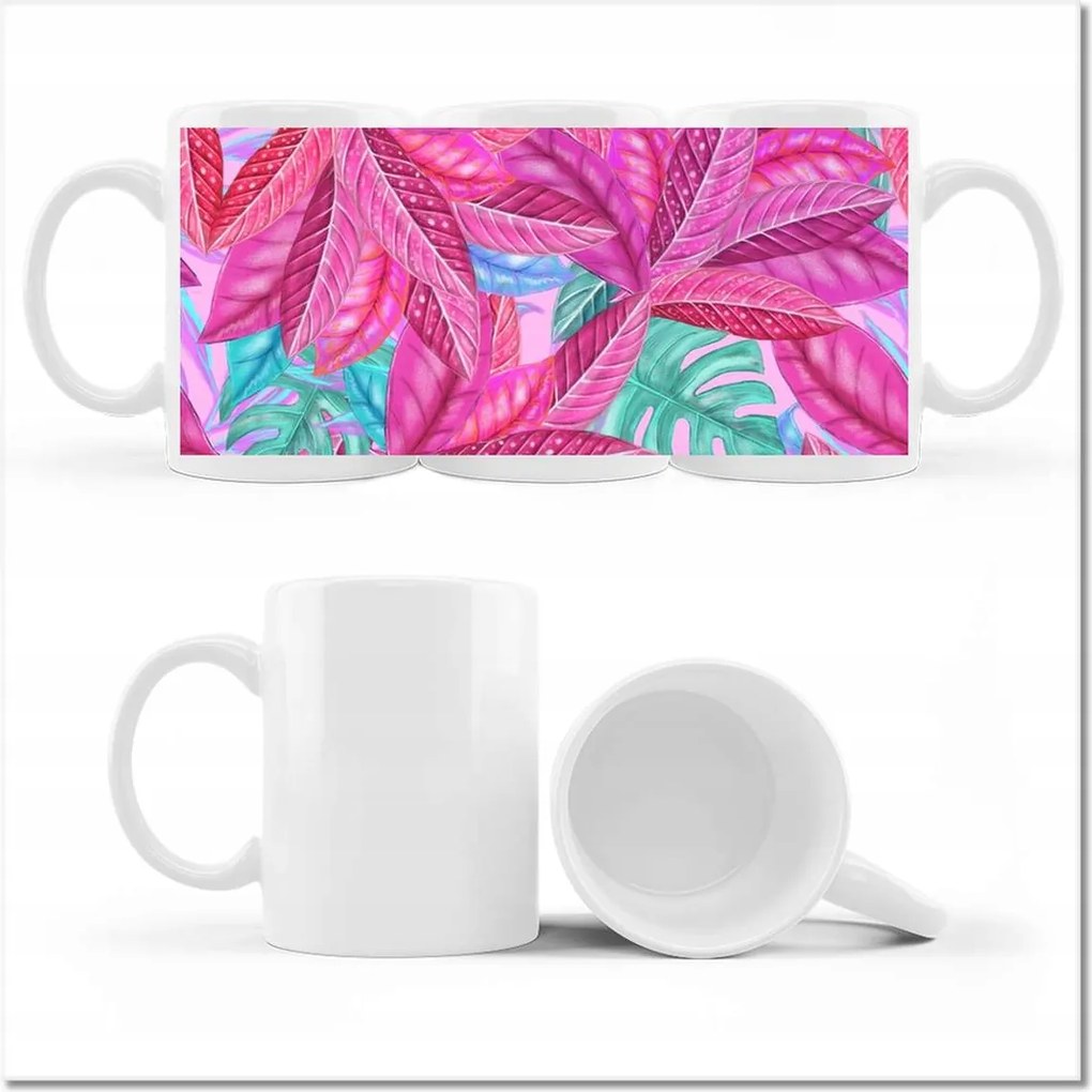 Fotó bögre Rózsaszín fújás levelek