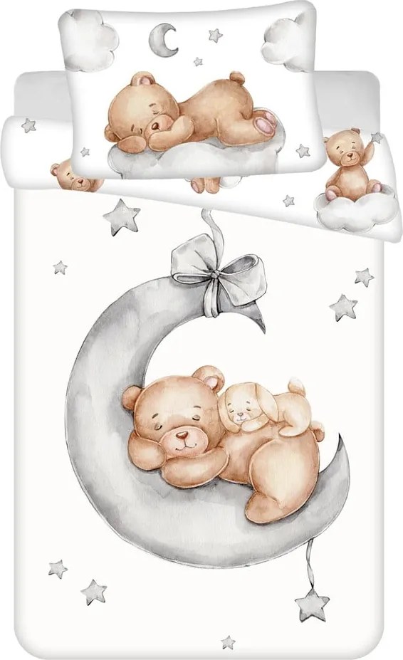 Fehér pamut gyerek ágyneműhuzat babaágyhoz 100x135 cm Teddy Bear "Ribbon" – Jerry Fabrics
