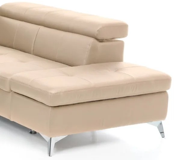 Bőrkárpitos, jobbos L-alakú SALERNO II sarokkanapé, bézs